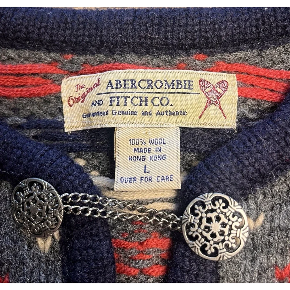 Abercrombie & Fitch Women's Large 100 Wool Nordic Sweater Y2K Fair Isle Vintage